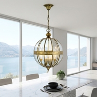 Lustre globe en laiton antique Jingshi Lighting, cage en verre ronde avec bande métallique décorative, luminaire de plafond classique pour la maison