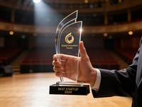 Trophée en acrylique de qualité supérieure |   Logo gravé en or UV |   Sommets Internationaux d'Innovation des Entreprises : Prix Eco-responsable pour les Entreprises