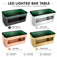 Table de bar mobile LED éclairée, tables oblongues, miroir infini, table de bar en acier inoxydable, plateau en verre 7 couleurs pour boîte de nuit, pub