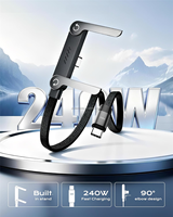 Cable de Carga de 240W con Soporte para Teléfono, 1m, Nailon con Blindaje Trenzado, Transferencia de Datos Tipo-C para Teléfonos Móviles y Cámaras