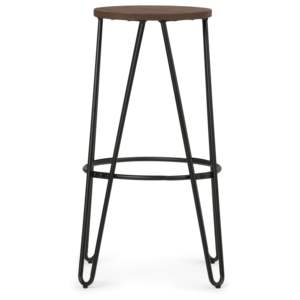 Taburete de bar contemporáneo Db Simeon de 24 pulgadas con asiento de madera color marrón cacao y estructura de hierro negro para uso en bares domésticos. - Product Image 4