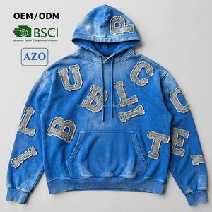 Hoodie Homme Personnalisé Streetwear Effet Vieilli Délavé Broderie Appliquée et Patches Effet Soleil – Collection Complète - Product Image 1