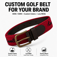 Sabuk Golf Bordir Kulit Nabati Desain Khusus dengan Logo Merek Anda untuk Pria, Dilengkapi Gesper Pin Kuningan Solid