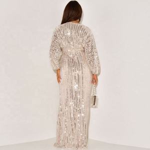 Vestidos de Fiesta Largos con Lentejuelas y Pedrería, Cuello en V, Manga Larga, Sexy, Novedad 2026 - Product Image 3