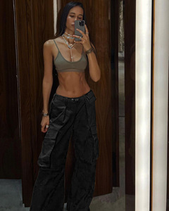 Pantaloni <span class=keywords><strong>Cargo</strong></span> da <span class=keywords><strong>Donna</strong></span> Stile Streetwear Hip Hop Chic con Tasche Multiple, Joggers Marrone Maillard, Pantaloni Parachute - Product Image 4