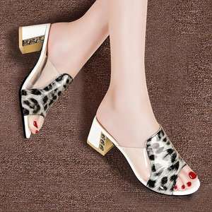 YT <strong>Women's</strong> Slippers Summer New High Heel Thick Sole Leopard Spinning Fish Mouth Transparent Thick Heel Sandals for <strong>Women</strong> - Product Image 2