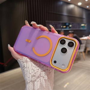 เคสโทรศัพท์แม่เหล็กเรนโบว์บัมเปอร์นีออนสำหรับ iPhone 17 16 15 Pro Max แบบด้านไล่เฉดสีโอเบร ฝาหลังโลหะเคลือบฟรอสติ้ง ป้องกันเลนส์ สำหรับสาวๆ - Product Image 4