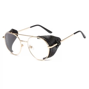Glafors Cool Lunettes de soleil rondes Steampunk Lunettes de soleil en métal avec décoration en cuir PU doré Monture en alliage - Product Image 6