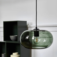 Lampe suspendue LED moderne avec abat-jour en verre, gris fumé, bleu, ambre teinté, lampe suspendue oblongue, hauteur réglable, intensité variable, cadre en fer