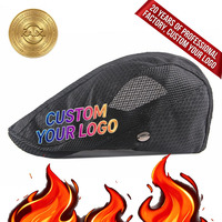Gorra de malla para hombre, estilo boina británica con visera, transpirable, informal, étnica, ajustable, para verano y exteriores