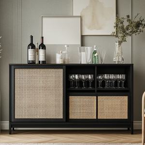 Mueble Auxiliar para Sala de Estar, Moderno Aparador de Madera con Dos Gabinetes y Dos Estantes Interiores - Product Image 4