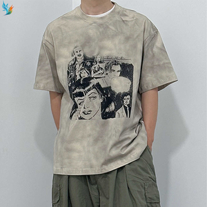 T-shirt Premium Vintage Délavé pour <span class=keywords><strong>Homme</strong></span> Gris Oversize Streetwear Imprimé Collage Personnages de Films Rétro Haut Décontracté - Product Image 2