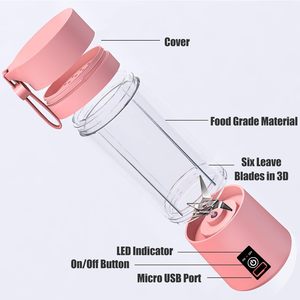 Inthetrend Portable 380ML Electric Juicer Blender Rechargeable Mini USB 6 Blades Stainless Steel Eco-Friendly Wood Hand 10pcs - Product Image 4