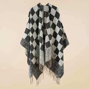 Poncho largo de lana de alta calidad para mujer, estilo chal, capa con capucha y frente abierto, invierno 2024 - Product Image 5