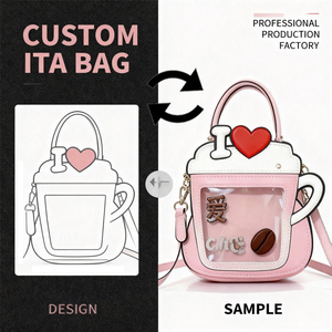 Sac à dos personnalisé en cuir PU pour femmes, style Kawaii Lolita, rouge et <span class=keywords><strong>noir</strong></span>, avec fenêtre en forme de cœur, design accordéon musical, vente en gros - Product Image 2