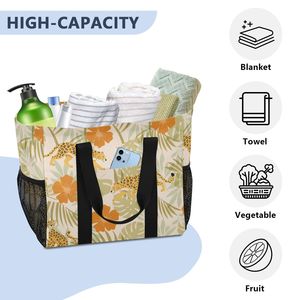 Sac fourre-tout en toile imprimé Hibiscus Hawaïen, grande capacité, imperméable, avec logo personnalisé, panier à linge pour femmes, vente en gros - Product Image 4