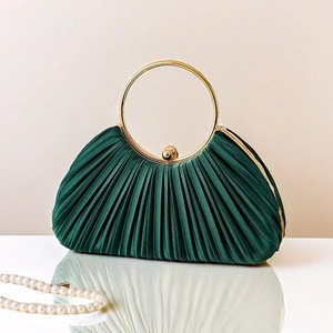 Bolso de mano plisado de lujo con asa de anillo para mujer, elegante bolso de noche para banquetes - Product Image 2