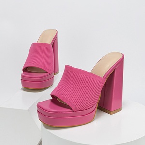 XSD New Catwalk Fashion Thick-soled High-heeled Women's Shoes Thick <b>Heel</b> Knitted Wool Queue Fashion slippers - Product Image 1