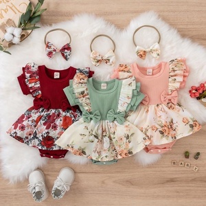 Tutina Floreale di Lusso in Cotone per Bambina con Gonna a Balze per la Collezione Autunnale Boutique Guai - Product Image 2