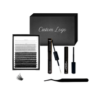 Kit de cils en grappe synthétiques à 12 rangées avec logo personnalisé, faits à la main, avec pointes de longueurs variées, colle inférieure et emballage personnalisé