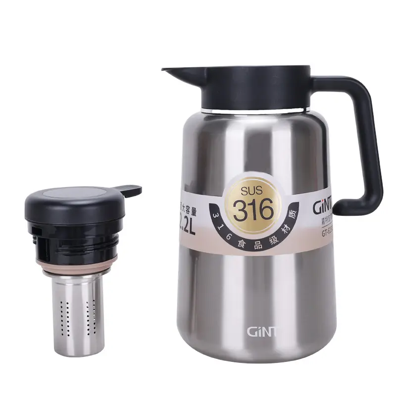 2.2L Thermos King Food Flask High Thermal Insolution Antique Metal Pour Coffee Pot Study Room Flask