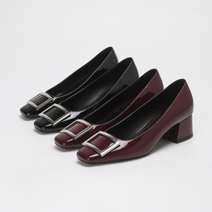 Escarpins élégants en cuir verni à bout carré et talon carré <span class=keywords><strong>pour</strong></span> <span class=keywords><strong>femme</strong></span> avec boucle argentée, chaussures habillées <span class=keywords><strong>pour</strong></span> le bureau et les déplacements professionnels - Product Image 2