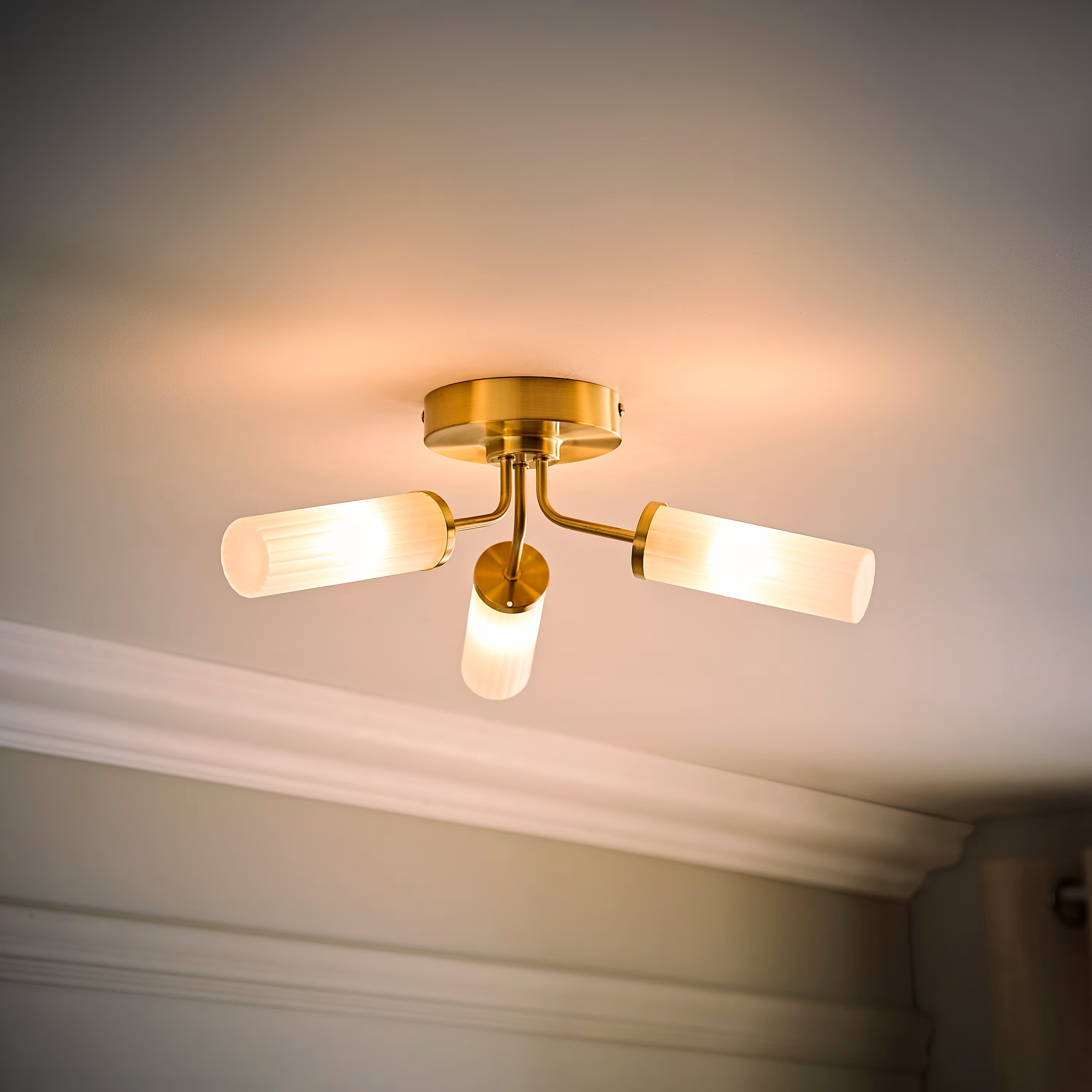 Modern Ambient Glass Shade Ceiling Lamp Semi Flush Mount Lighting for Apartment Living Room Bathroom