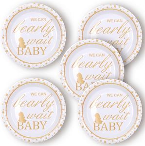 Assiettes en papier jetables dorées et blanches de 9 pouces Hello Sweet Baby, vaisselle élégante pour les décorations de fête de naissance ou d'anniversaire - Product Image 2