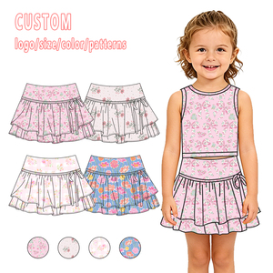 Conjunto de Yoga para Niñas Boutique Coquette Bows, Dos Piezas, Falda con Volantes, Top Deportivo y Falda, Suave como la Mantequilla, OEM - Product Image 1