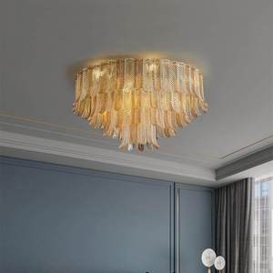 Plafonnier moderne de luxe, design feuille d'or, LED, montage en surface, pour salon, chambre, hall d'hôtel, lustre décoratif - Product Image 3