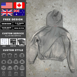 เสื้อฮู้ดดี้ทรงโอเวอร์ไซส์สไตล์วินเทจยี่ห้อ Manufacturer ผ้าเฟรนช์เทอร์รี่ ตัดเย็บแบบครอป สำหรับผู้ชาย ทำจากผ้าฝ้าย 100% ลุคทำเก่า - Product Image 2