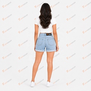Shorts de mezclilla casuales para mujer al por mayor, shorts de verano personalizados de cintura alta rasgados, shorts de moda de algodón elástico de corte ajustado - Product Image 5