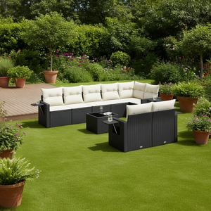 Conjunto de Sofá de Ratán Moderno para Exteriores, Color Negro con Cojines Crema, Muebles de Jardín Impermeables, Diseño Contemporáneo - Product Image 2