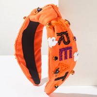 Bando Halloween Kustom, Huruf Jahit Manik-Manik, Aksesoris Hantu dan Labu Berhias Berlian Imitasi, Aksesoris Rambut untuk Liburan