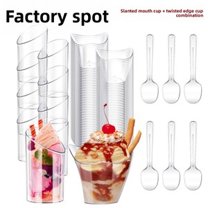 Gobelets à dessert carrés rigides en plastique jetables à paroi simple avec cuillères, coupes à <span class=keywords><strong>mousse</strong></span>, verres à vin et coupes à sundae pour glaces - Product Image 2