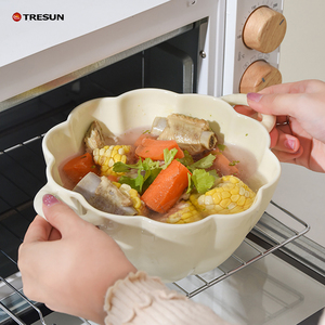 Tazón de Cerámica de Doble Asa para Sopa, Ensalada, Pasta, Color Amarillo Crema, Resistente al Calor - Product Image 2