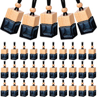 Diffuseur d'arômes carré en verre noir pour voiture, avec couvercle en bois, style pendentif, conteneur vide à suspendre pour parfum - Exclusivité transfrontalière