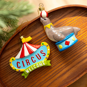 Ensemble d'ornements de Noël en plastique sur le thème du cirque, style vintage, pendentifs pour arbre de Noël, clown, montgolfière, carrousel pour Noël - Product Image 3
