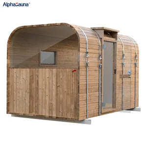 Canadian Red Cedar Outdoor Cube Sauna With Gym Outdoor Panoramic Combi Sauna Room