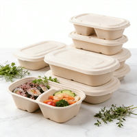 Boîte à lunch compostable en paille de blé avec couvercle, boîte bento jetable à 2 compartiments, récipient alimentaire écologique pour emporter