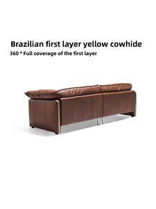 Canapé trois places <span class=keywords><strong>en</strong></span> cuir véritable huilé et ciré, style minimaliste italien, marron, pour salon, collection DOJUS Resort Style Light <span class=keywords><strong>Mature</strong></span> Simple - Product Image 2