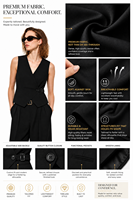 Veste sans manches en polyester, rayonne et élasthanne pour femme, style universitaire, écologique, coupe-vent, col en V profond, fluide, pour le bureau