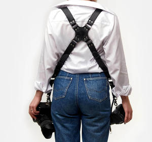 Tali pengikat kamera kulit bahu ganda, dengan penjepit ponsel keamanan OEM aman untuk perjalanan Vlog 2 kompatibilitas kamera - Product Image 4