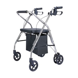 Sturdy Stainless Steel Folding Grocery Cart With Adjustable Handle For Seniors 200kg Capacity Manual Walker <b>Rollator</b> - Product Image 2