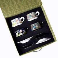 Ensemble tasse et soucoupe à café en céramique dans un coffret cadeau avec motif floral, style rétro luxe léger vintage, 260 ml, pour cérémonie d'ouverture