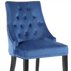 深蓝色天鹅绒圆形金属环家用家具餐椅