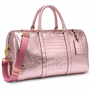 <span class=keywords><strong>Sac</strong></span> de voyage en toile rose métallisé à motif crocodile pour femmes, grande capacité, <span class=keywords><strong>sac</strong></span> de week-end avec poignée de transport et bandoulière - Product Image 1