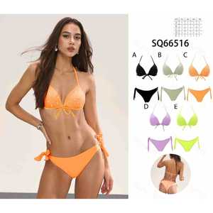 Costume da bagno floreale da donna due pezzi, bikini estivo da spiaggia con top a fascia e slip a vita alta con laccetti laterali, taglie S-XL, all'ingrosso SQ66516 - Product Image 1