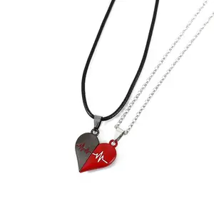 Wholesale 2Pcs/Set Couple Chain Necklaces Half Heart Pendant Heartbeat Magnetic Heart Necklace For Woman