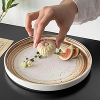 Assiette de poterie italienne peinte à la main, ensemble d'assiettes à spaghetti, à pizza, à bordure noire et marron nordique
